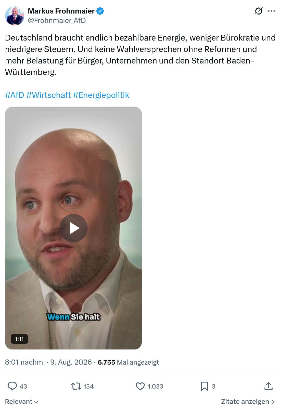 Markus Frohnmaier: Deutschland braucht endlich...
