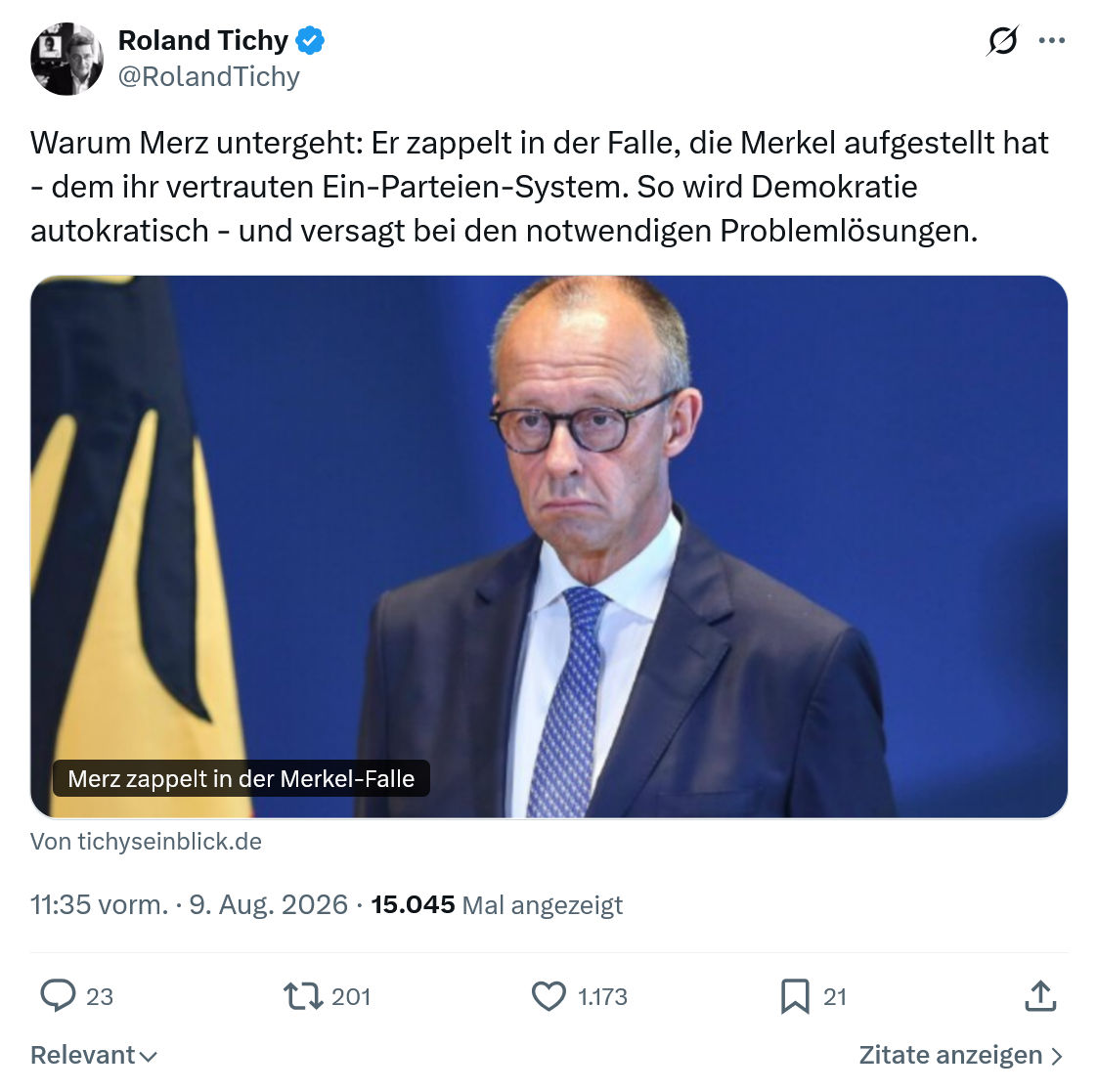 Roland Tichy: Warum Merz untergeht...
