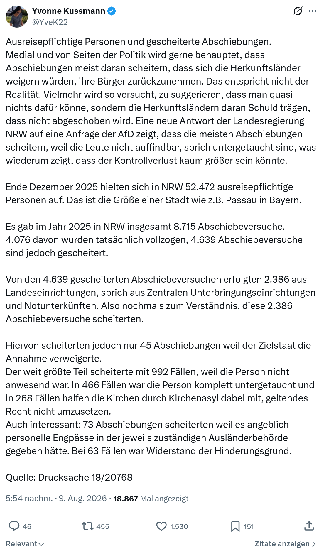 Yvonne Kussmann: Ausreisepflichtige Personen...