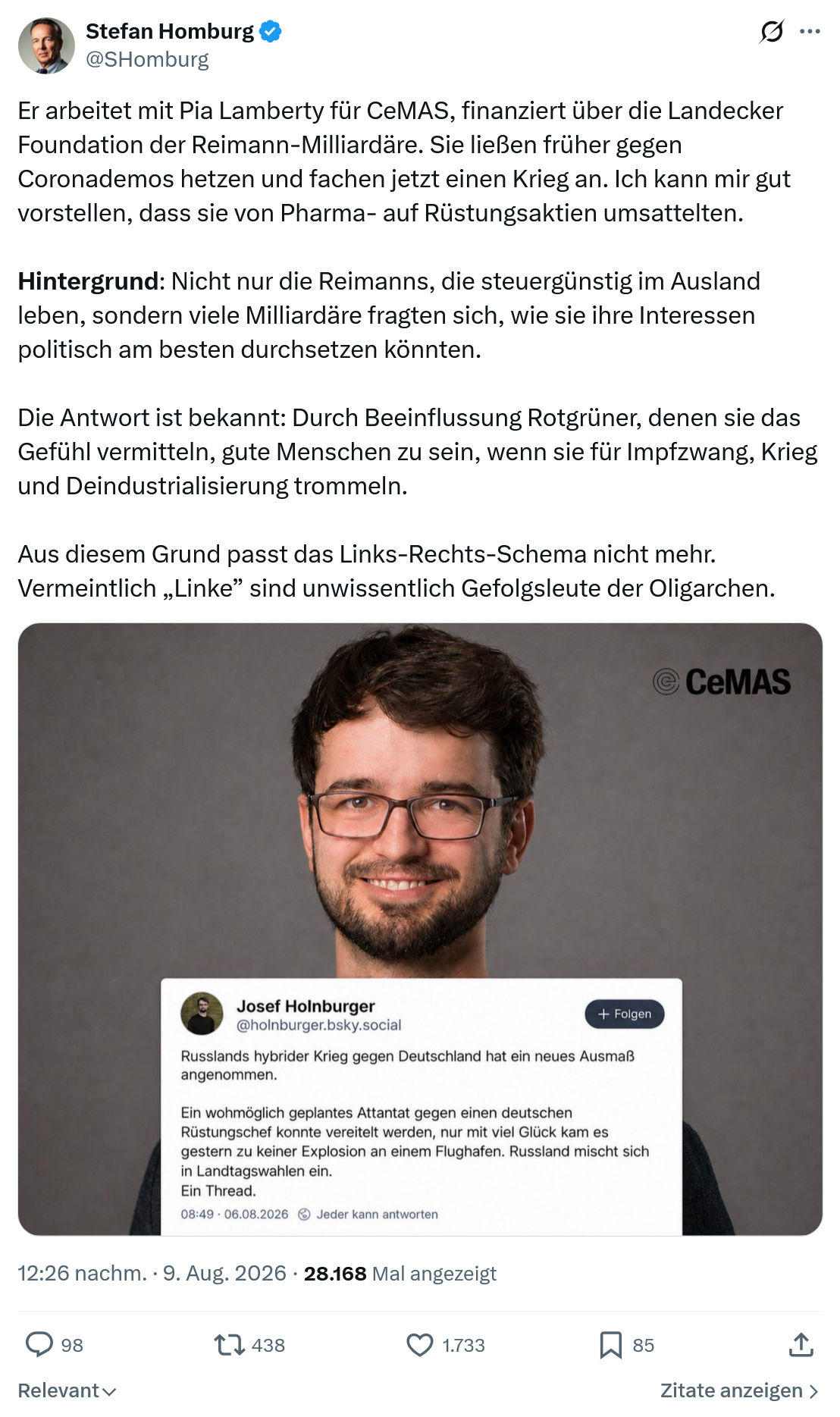 Stefan Homburg: Er arbeitet mit Pia Lamberty...