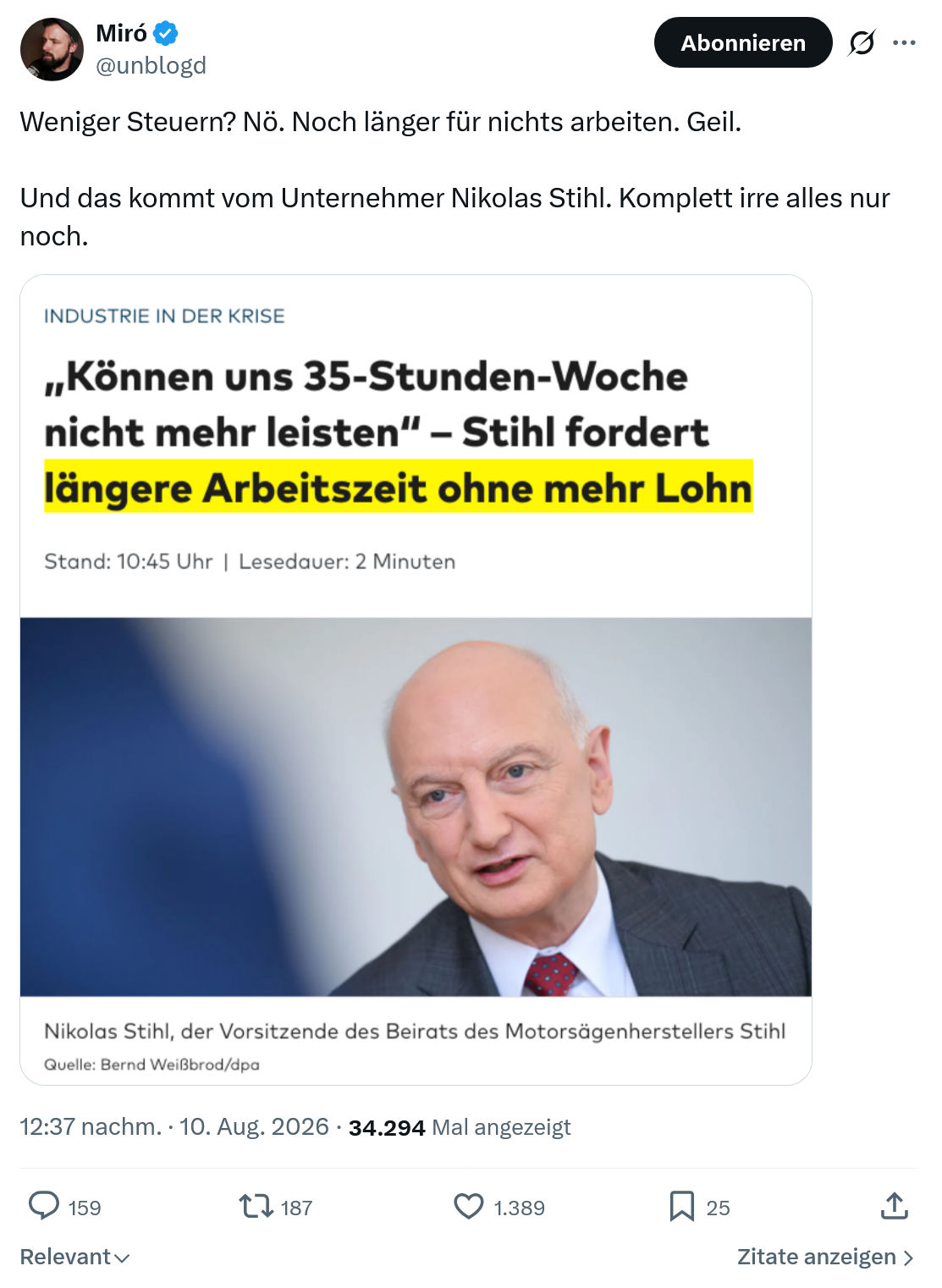 Miro Wolsfeld: Weniger Steuern...
