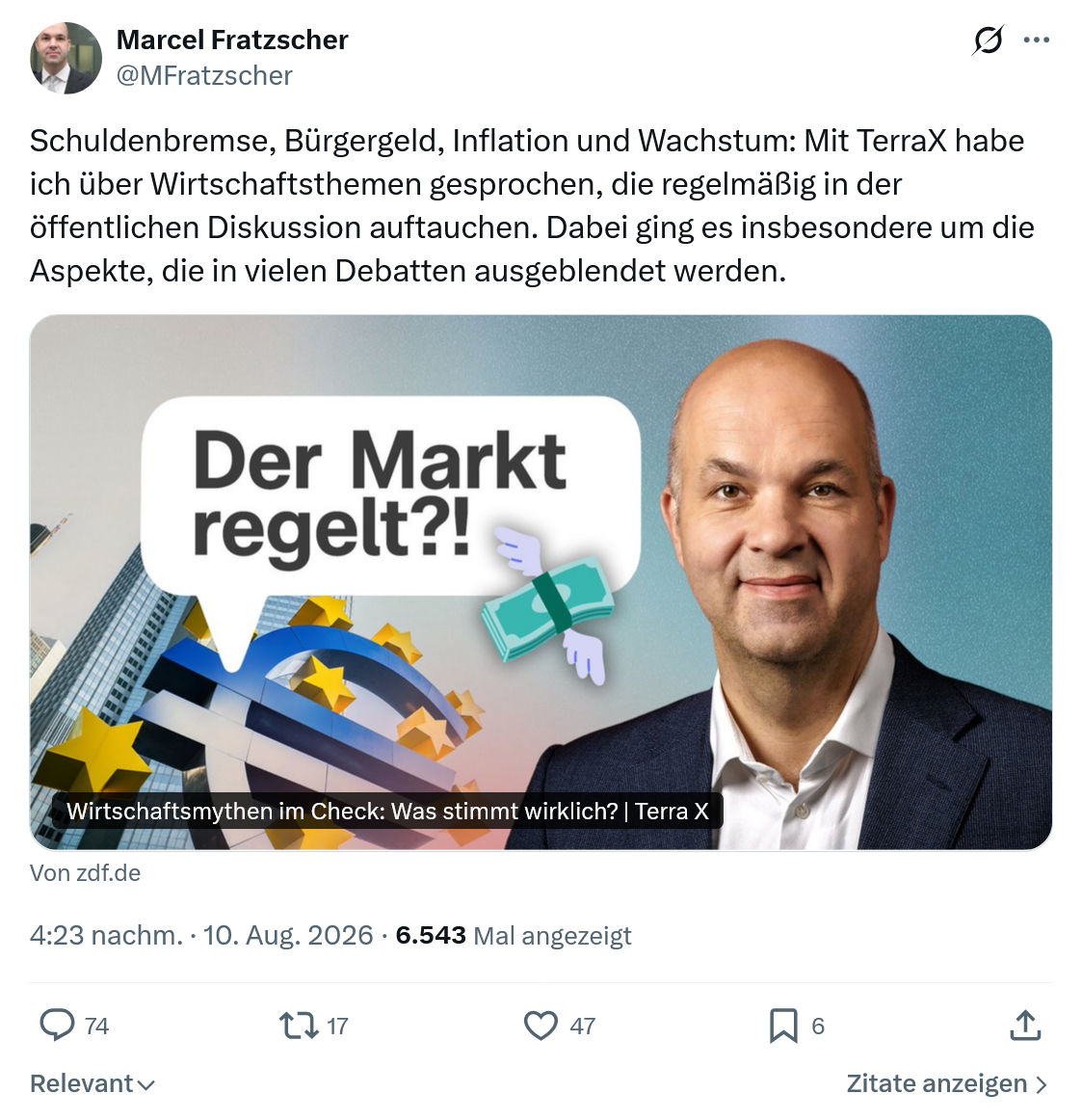 Marcel Fratzscher: Schuldenbremse, Bürgergeld, Inflation...