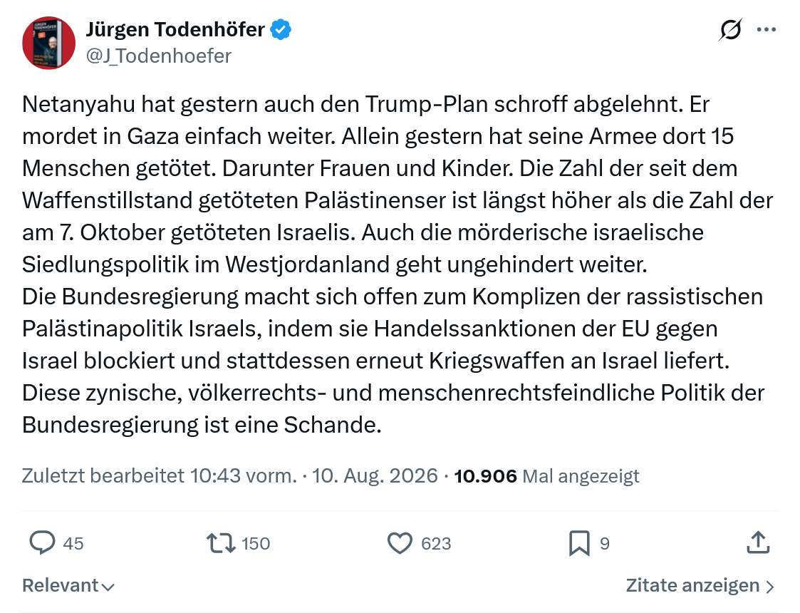 Jürgen Todenhöfer: Netanyahu hat gestern...