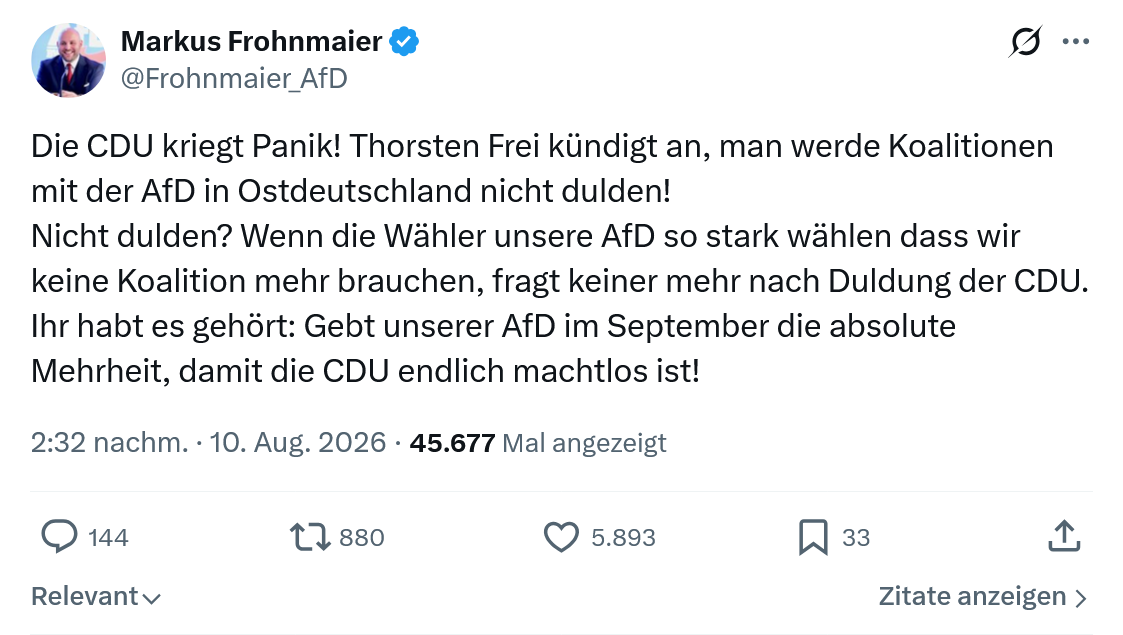 Markus Frohnmaier: Die CDU kriegt Panik...