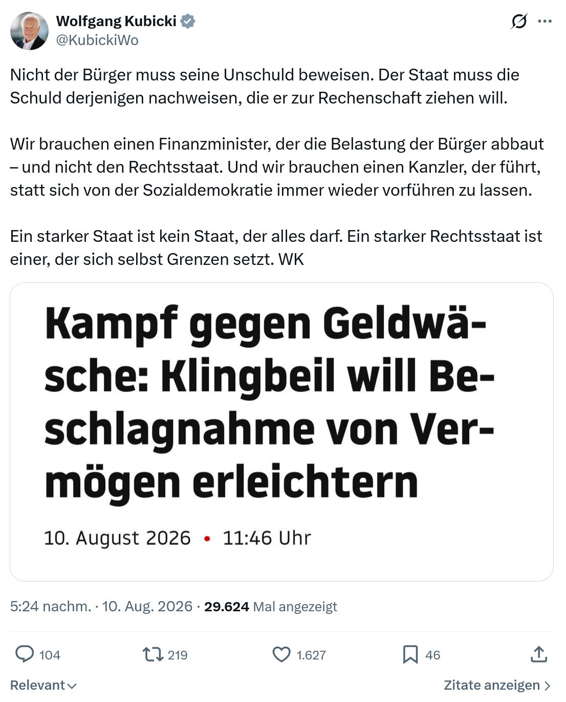 Wolfgang Kubicki: Nicht der Bürger muss...