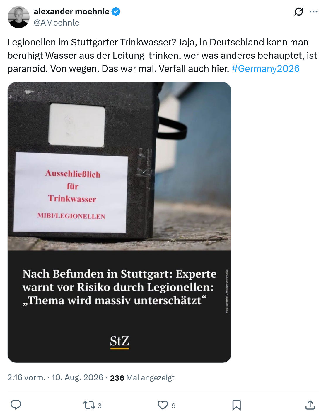 Alexander Moehnle: Legionellen im Stuttgarter Trinkwasser...