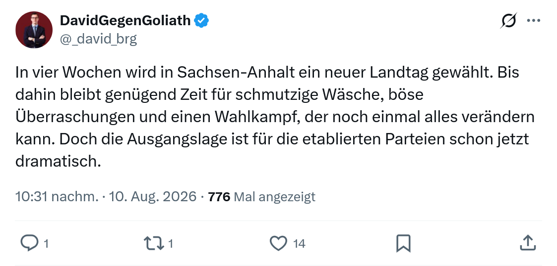 David Gegen Goliath: In vier Wochen wird in Sachsen-Anhalt...
