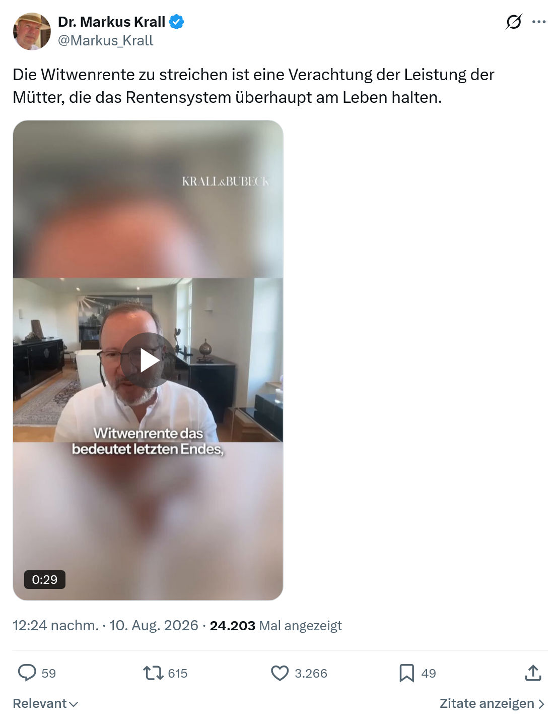 Markus Krall: Die Witwenrente zu streichen...