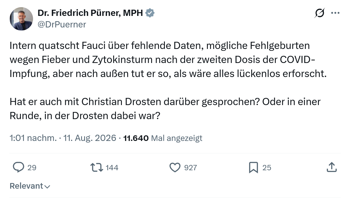 Friedrich Pürner: Intern quatscht Fauci über fehlende Daten...