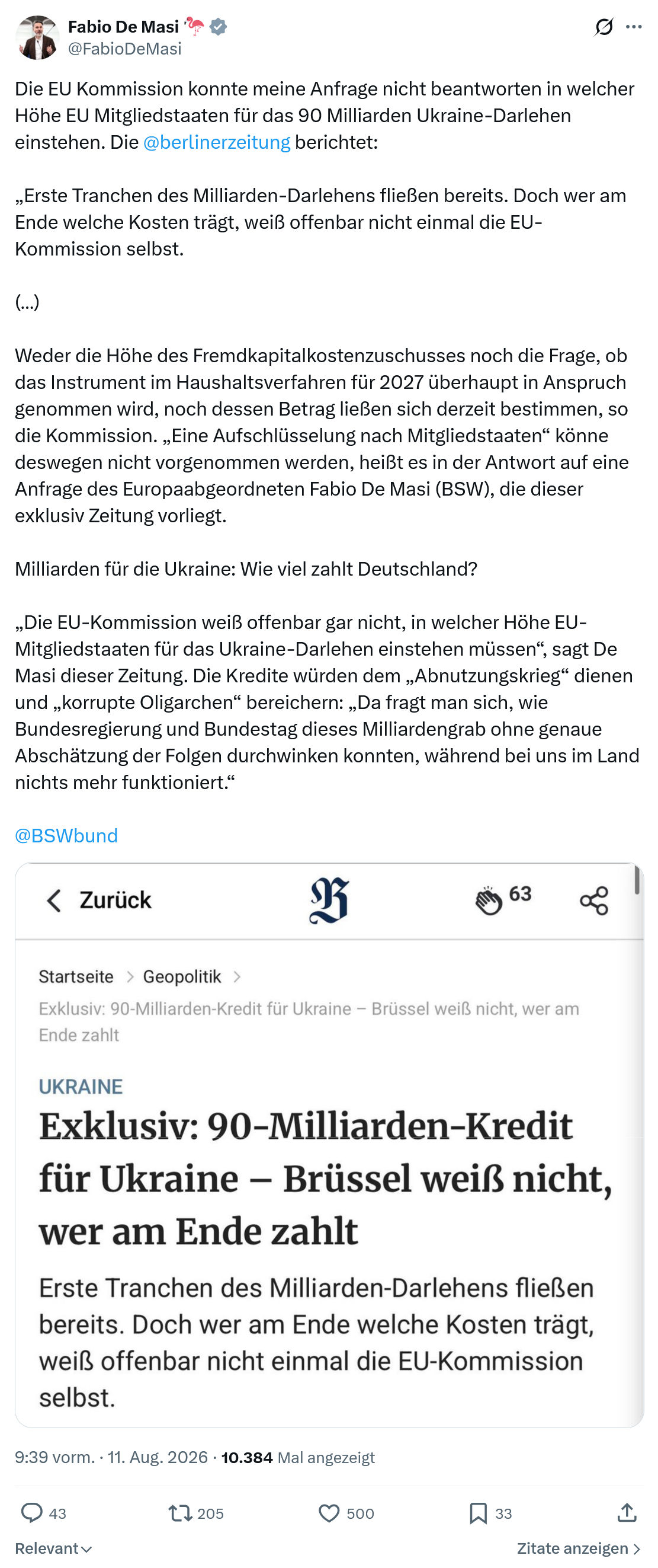 Fabio De Masi: Die EU Kommission konnte meine...