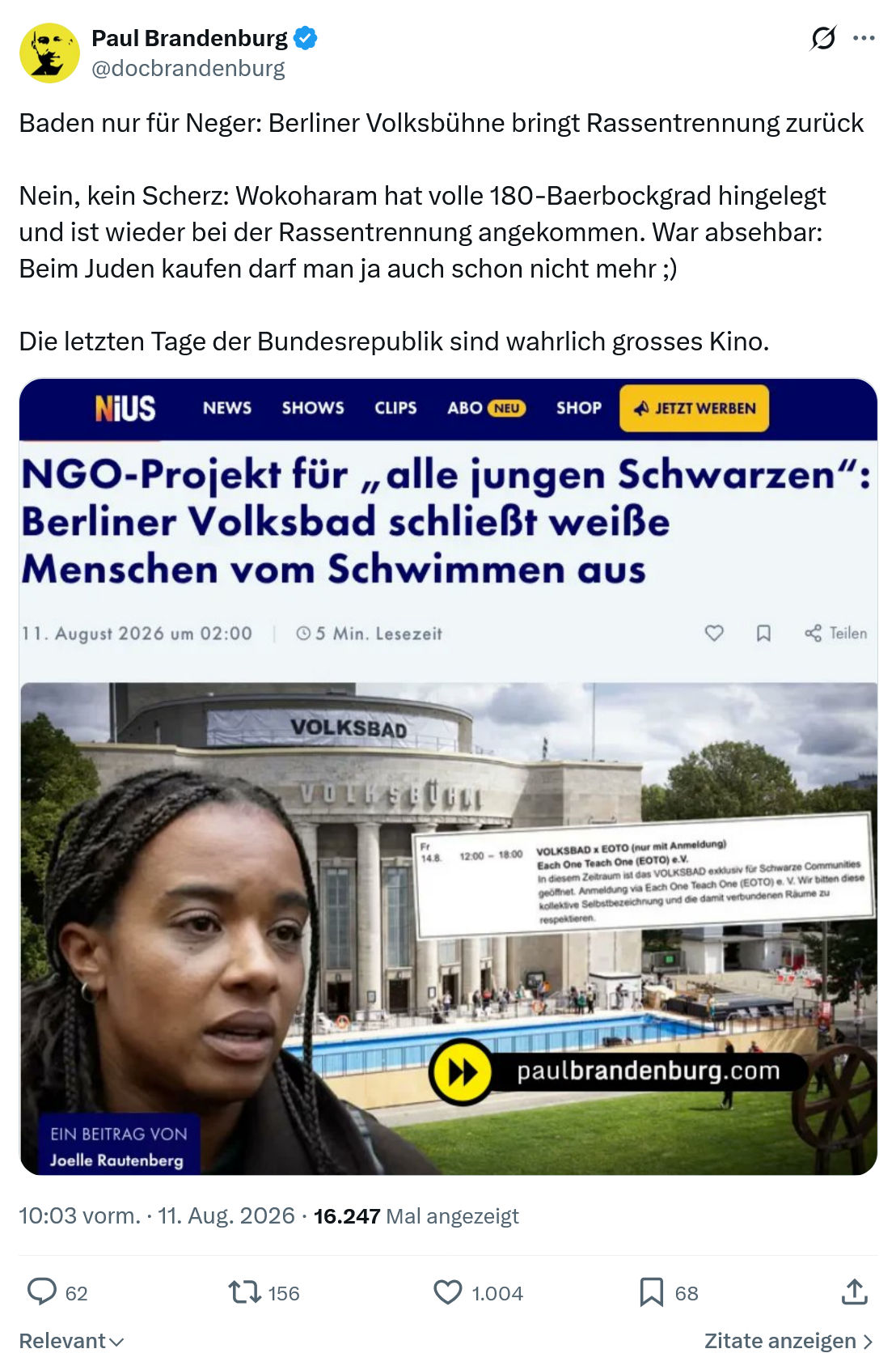 Paul Brandenburg: Baden nur für Neger...