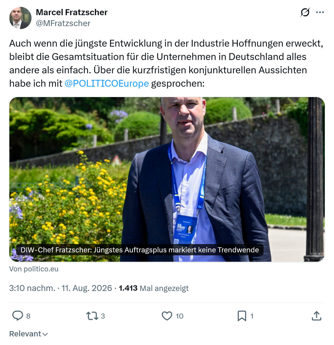 Marcel Fratzscher: Auch wenn die jüngste Entwicklung...