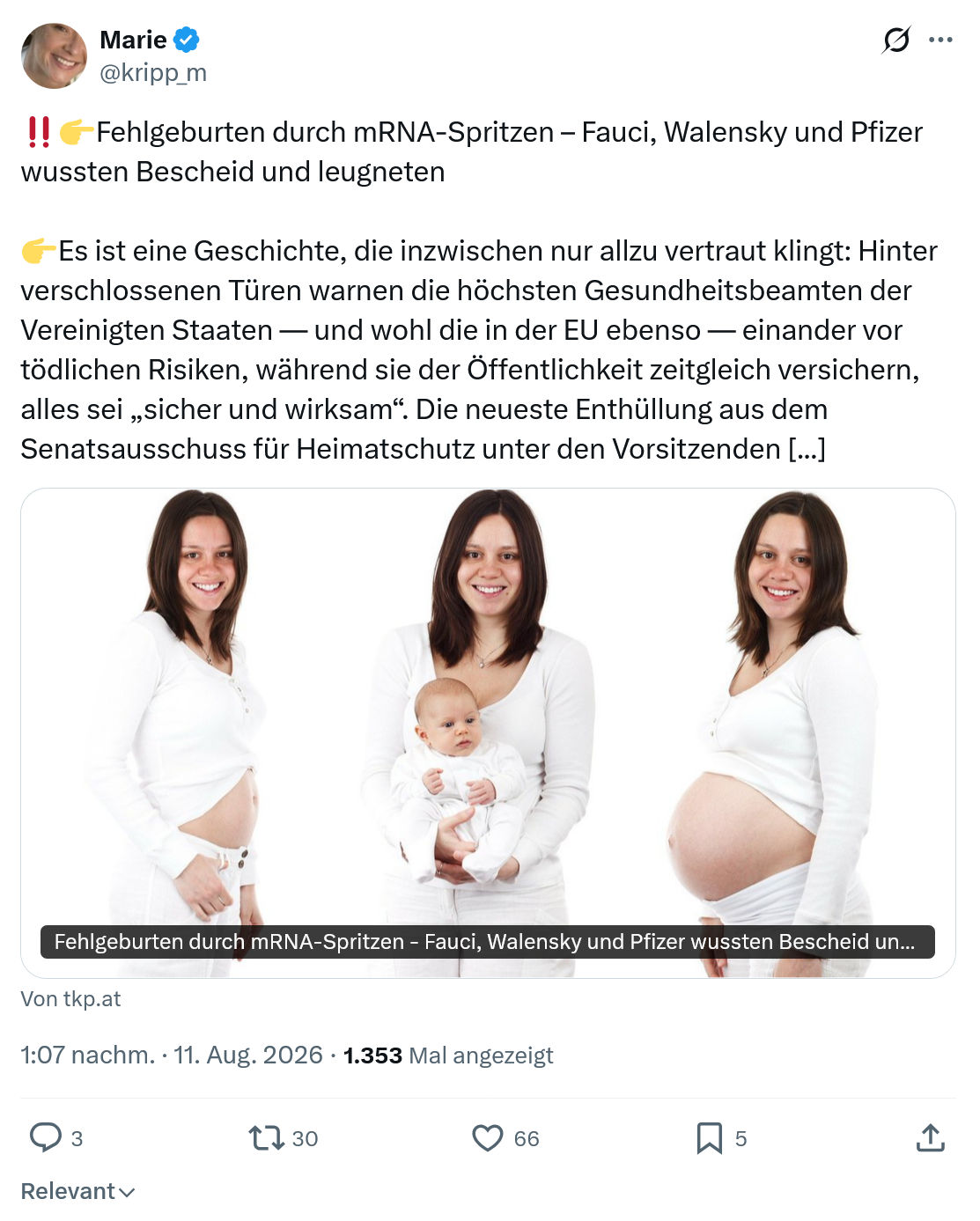 Marie kripp: Fehlgeburten durch mRNA-Spritzen...