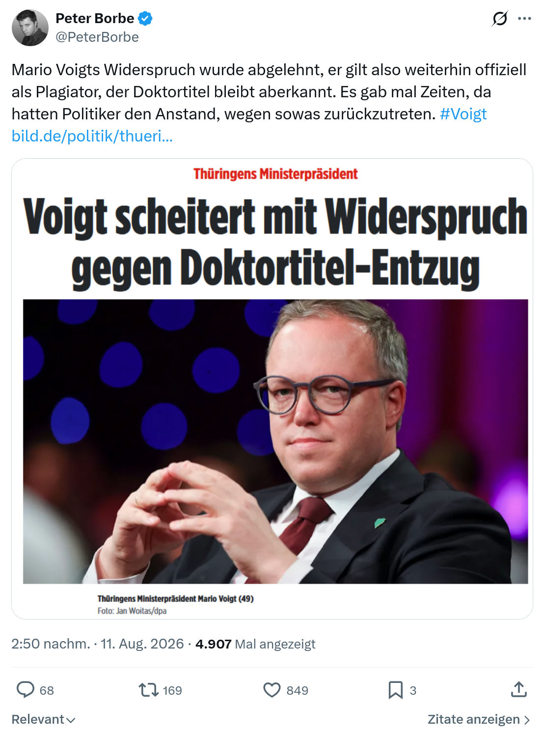 Peter Borbe: Mario Voigts Widerspruch wurde abgelehnt...