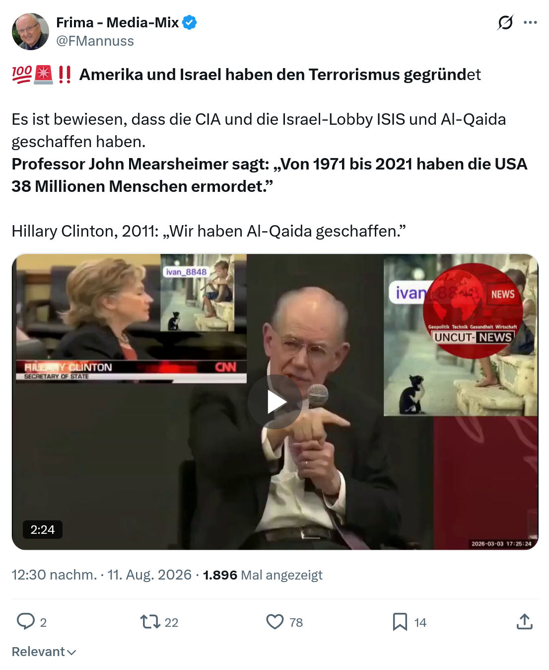 Friedrich Mannus: Amerika und Israel haben...