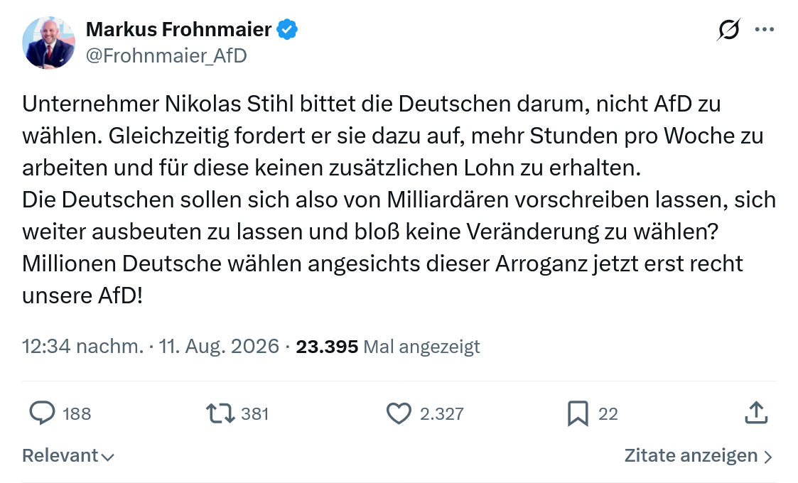 Markus Frohnmaier: Unternehmer Nikolas Stihl...