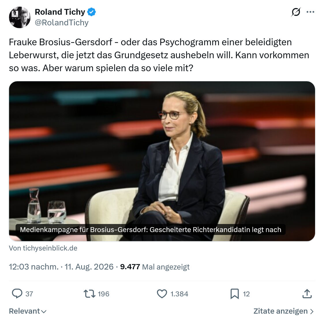 Roland Tichy: Frauke Brosius-Gersdorf...