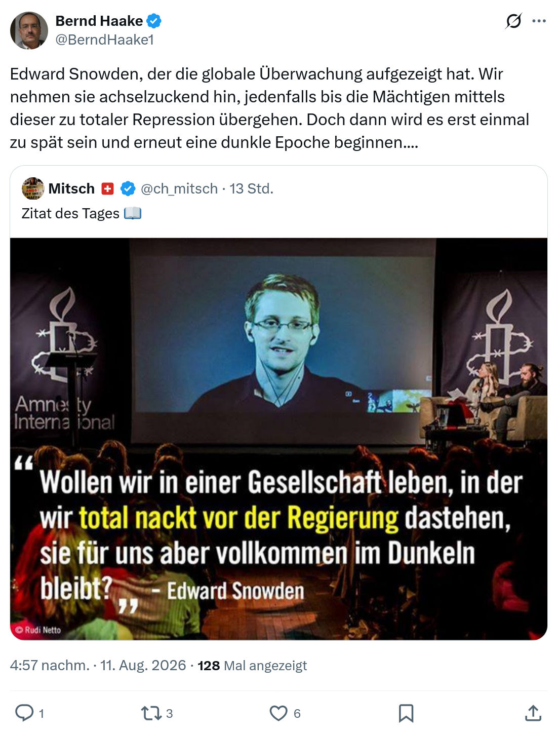 Bernd Haake: Edward Snowden...
