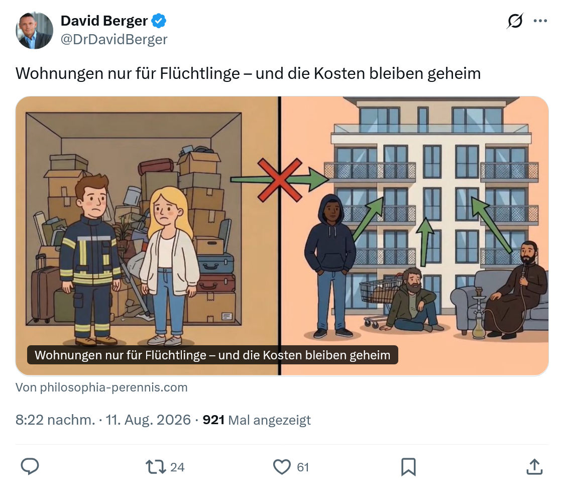 David Berger: Wohnungen nur für Flüchtlinge...