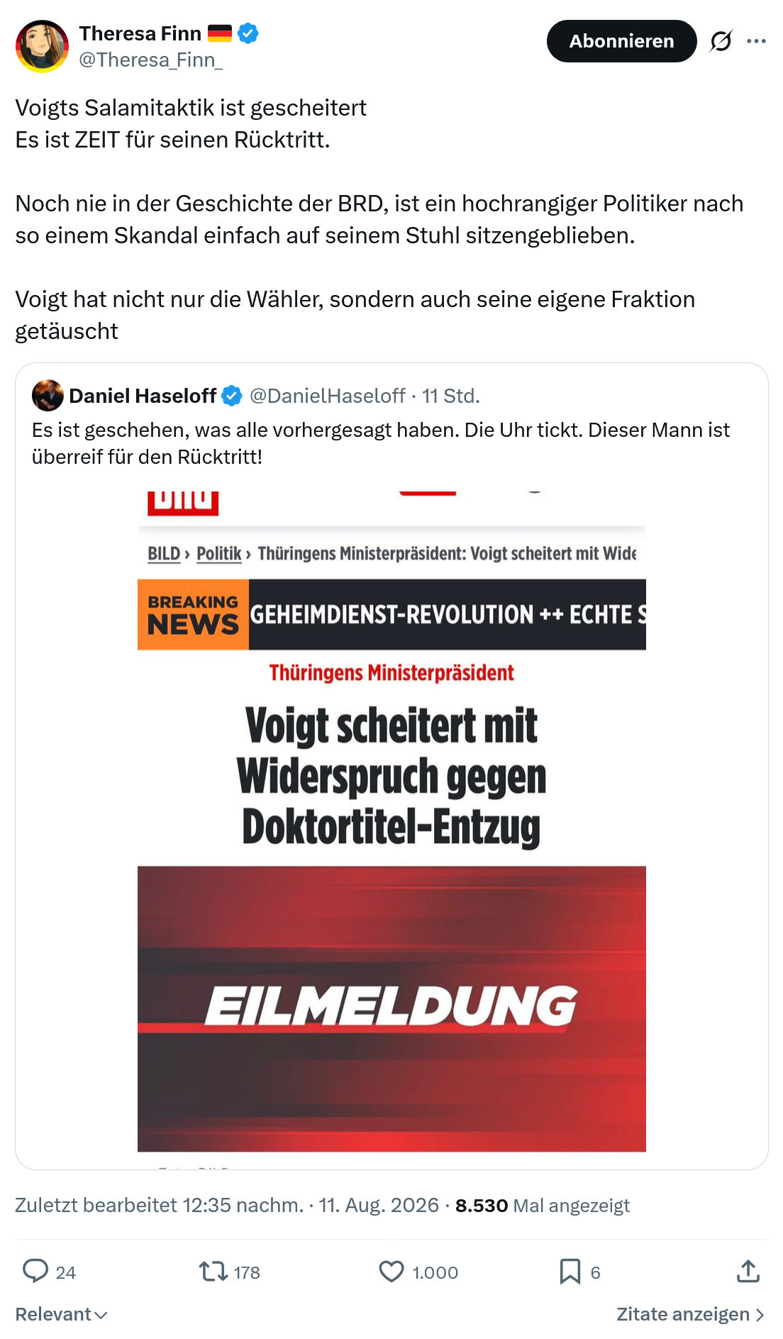 Theresa Finn: Voigts Salamitaktik ist gescheitert...