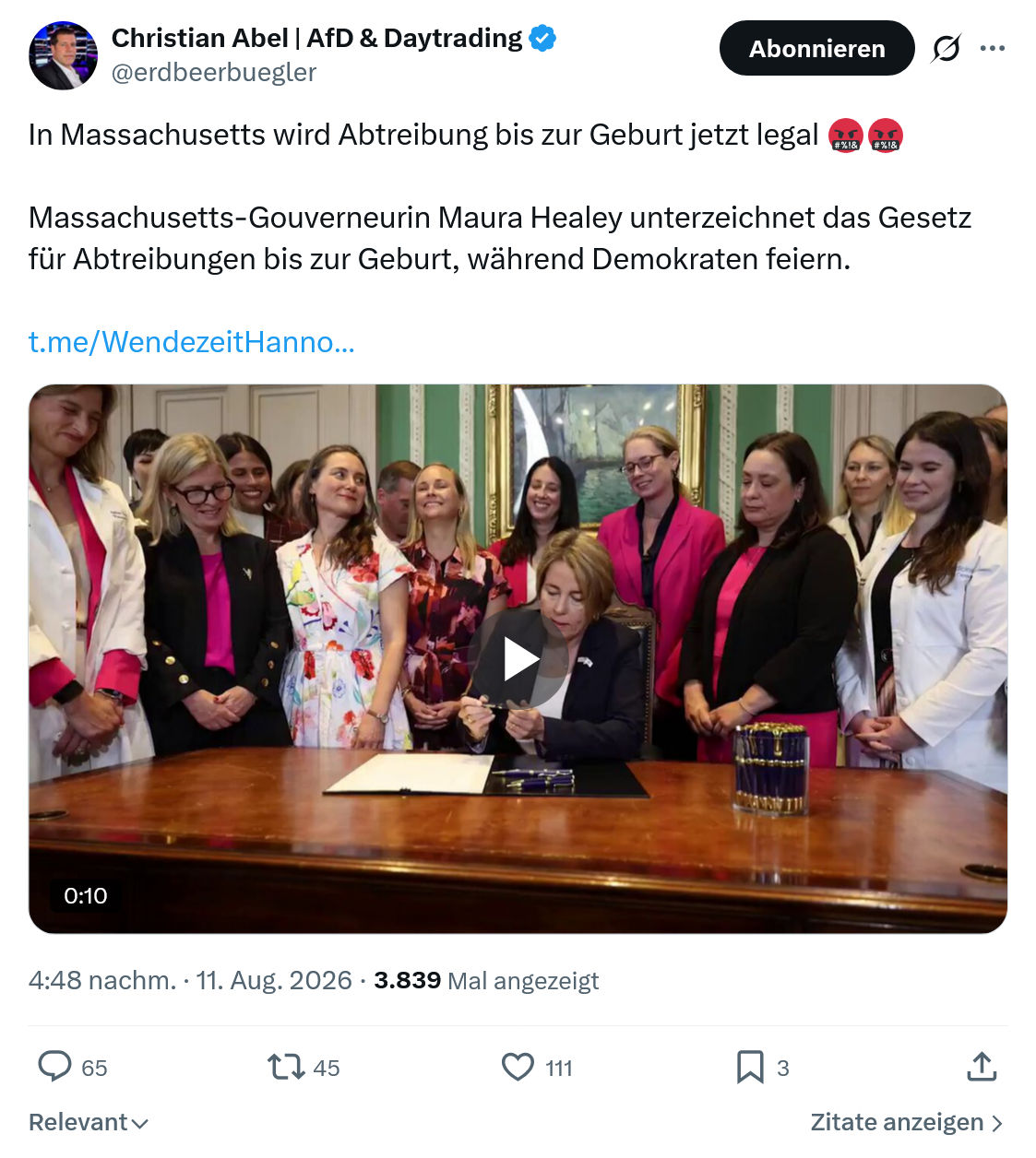 Christian Abel: In Massachusetts wird Abtreibung...