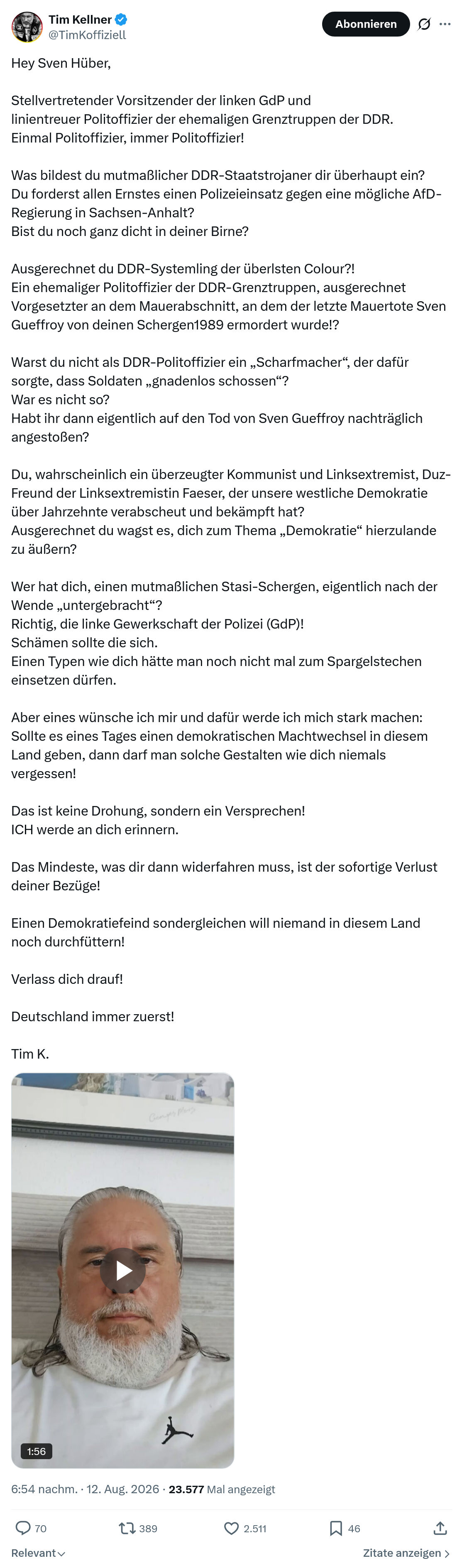 Tim Kellner: Hey Sven Hüber...