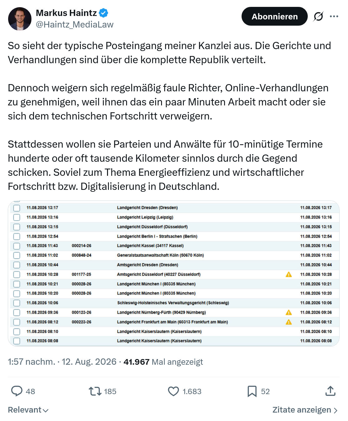 Markus Haintz: So sieht der typische Posteingang...