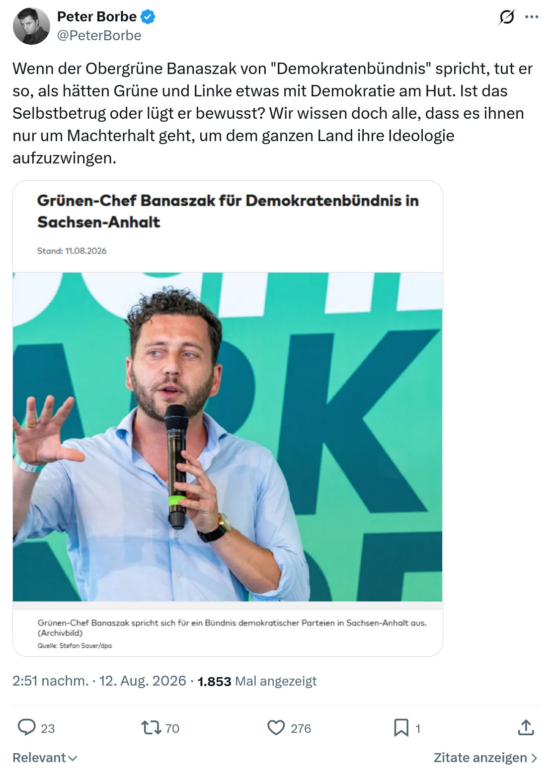 Peter Borbe: Wenn der Obergrüne Banaszak...