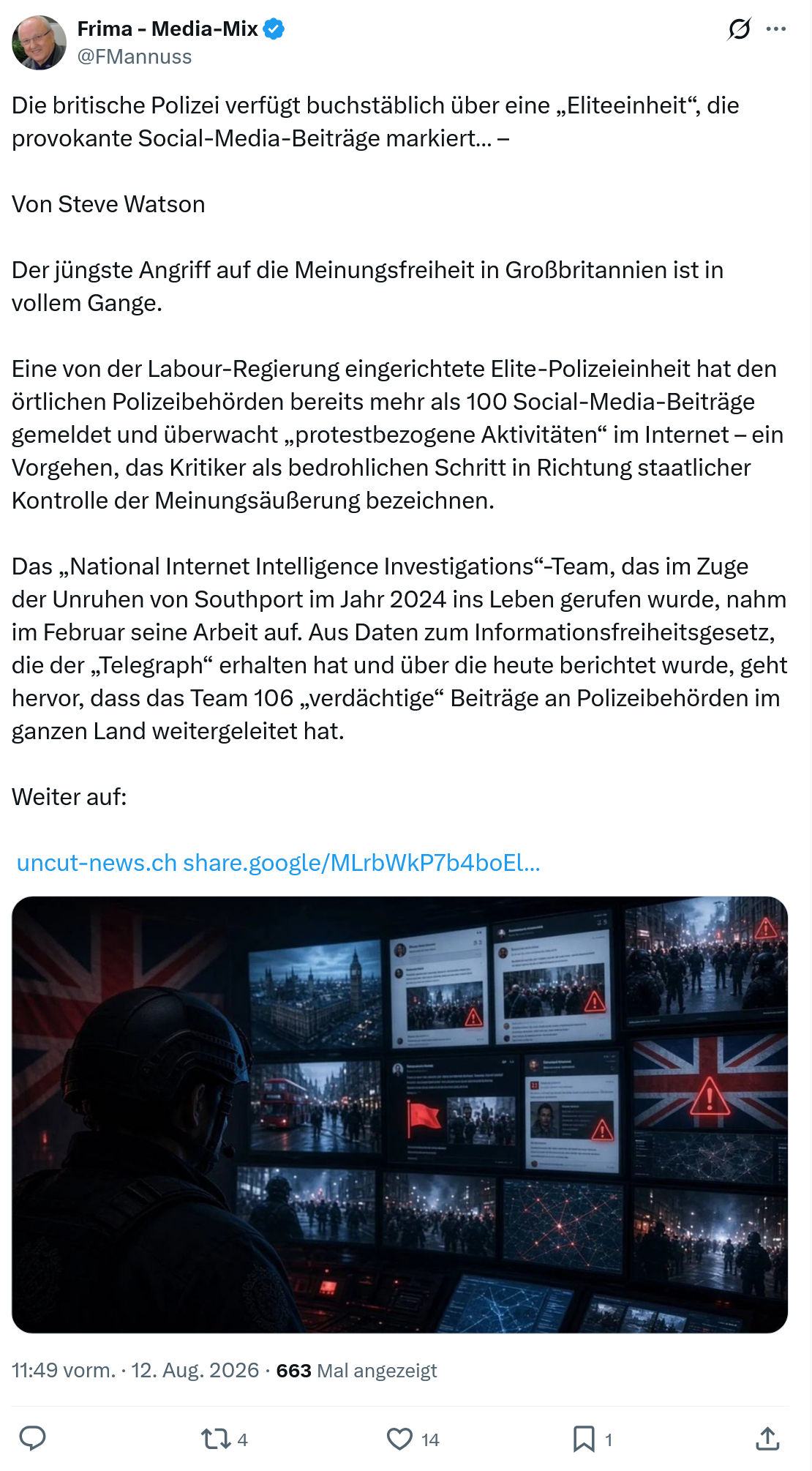 Friedrich Mannus: Die britische Polizei verfügt buchstäblich...