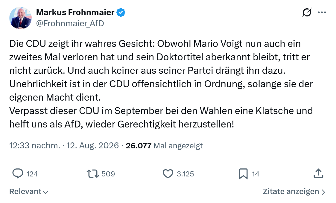Markus Frohnmaier: Die CDU zeigt ihr wahres Gesicht...
