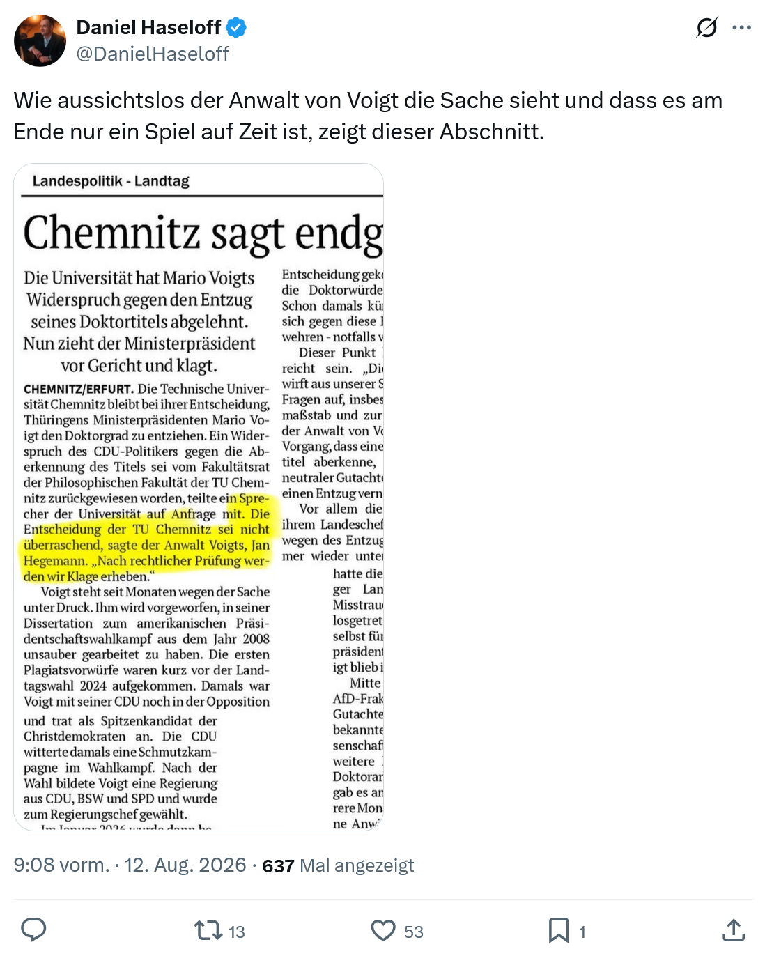 Daniel Haseloff: Wie aussichtslos der Anwalt...
