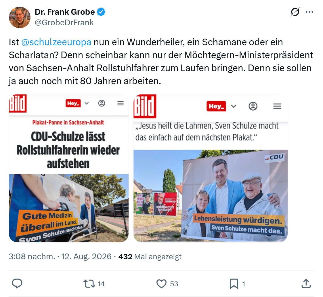 Frank Grobe: Ist @schulzeeuropa  nun ein Wunderheiler...