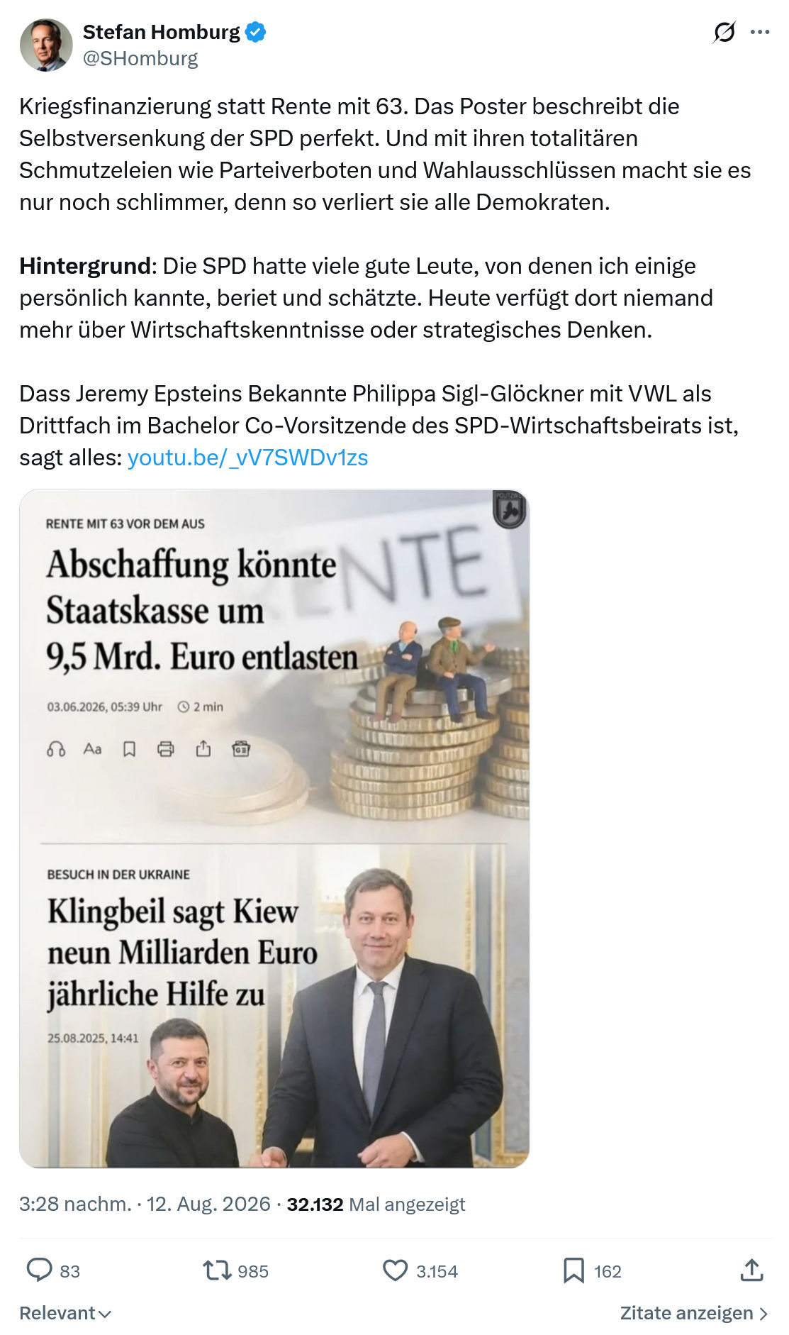 Stefan Homburg: Kriegsfinanzierung statt Rente mit 63...