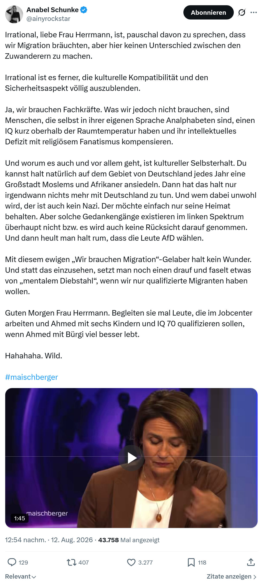 Anabel Schunke: Irrational, liebe Frau Herrmann...