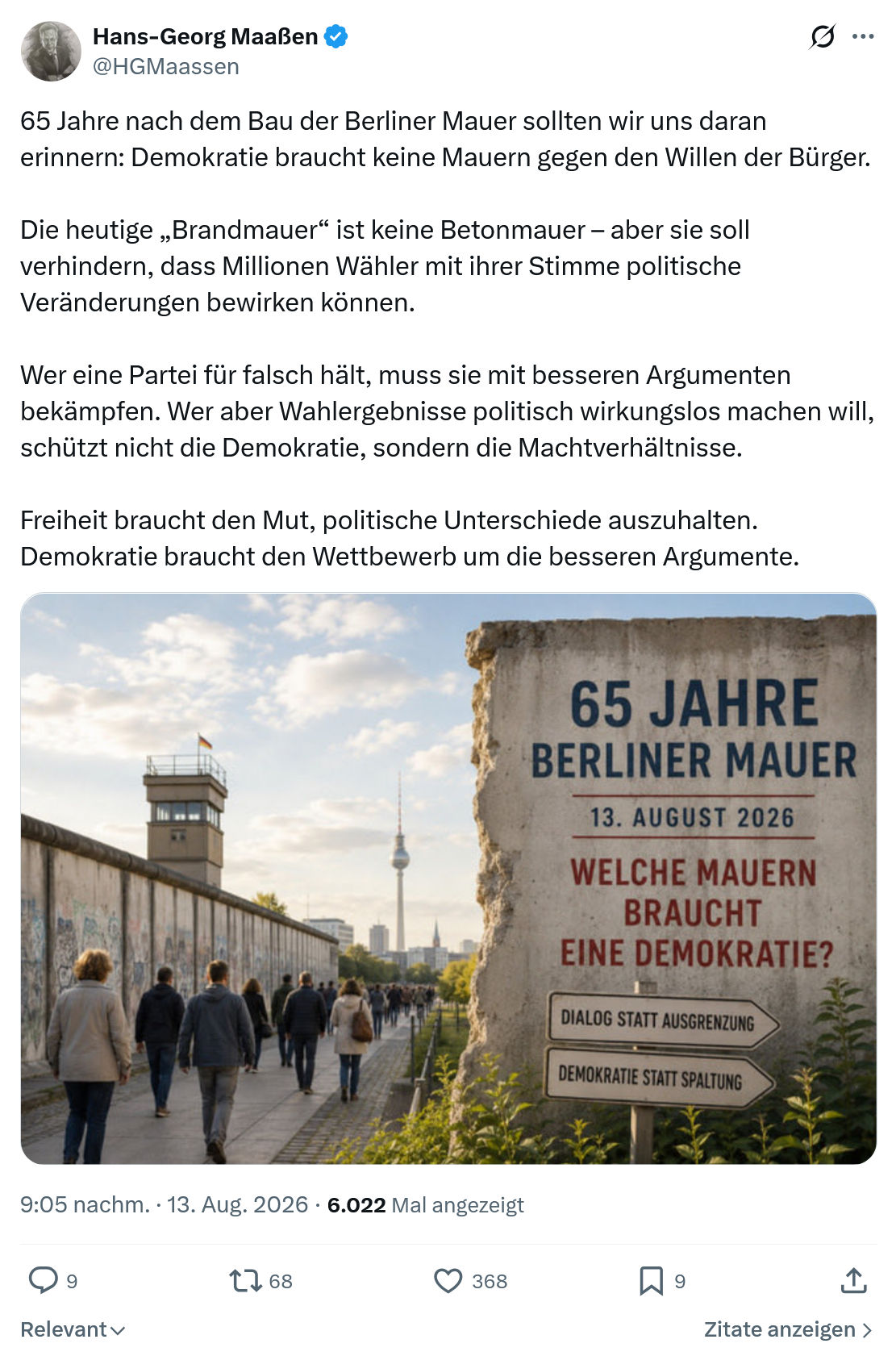 Hans-Georg Maaßen: 65 Jahre nach dem Bau...