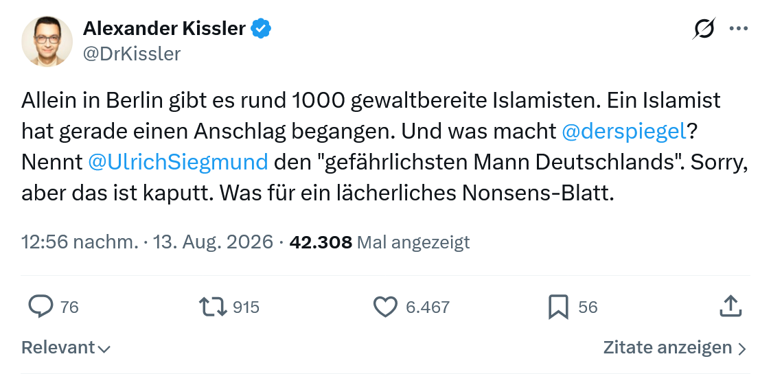 Alexander Kissler: Allein in Berlin gibt es...