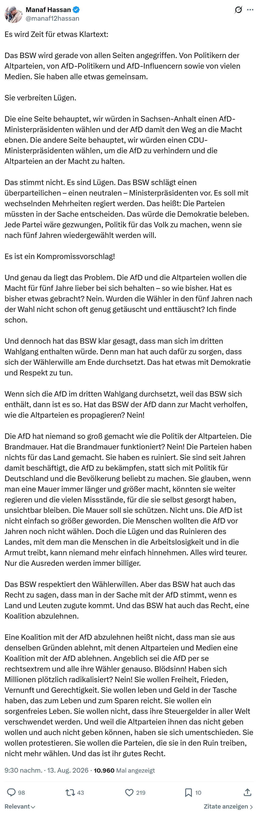 Manaf Hassan: Es wird Zeit für etwas Klartext...