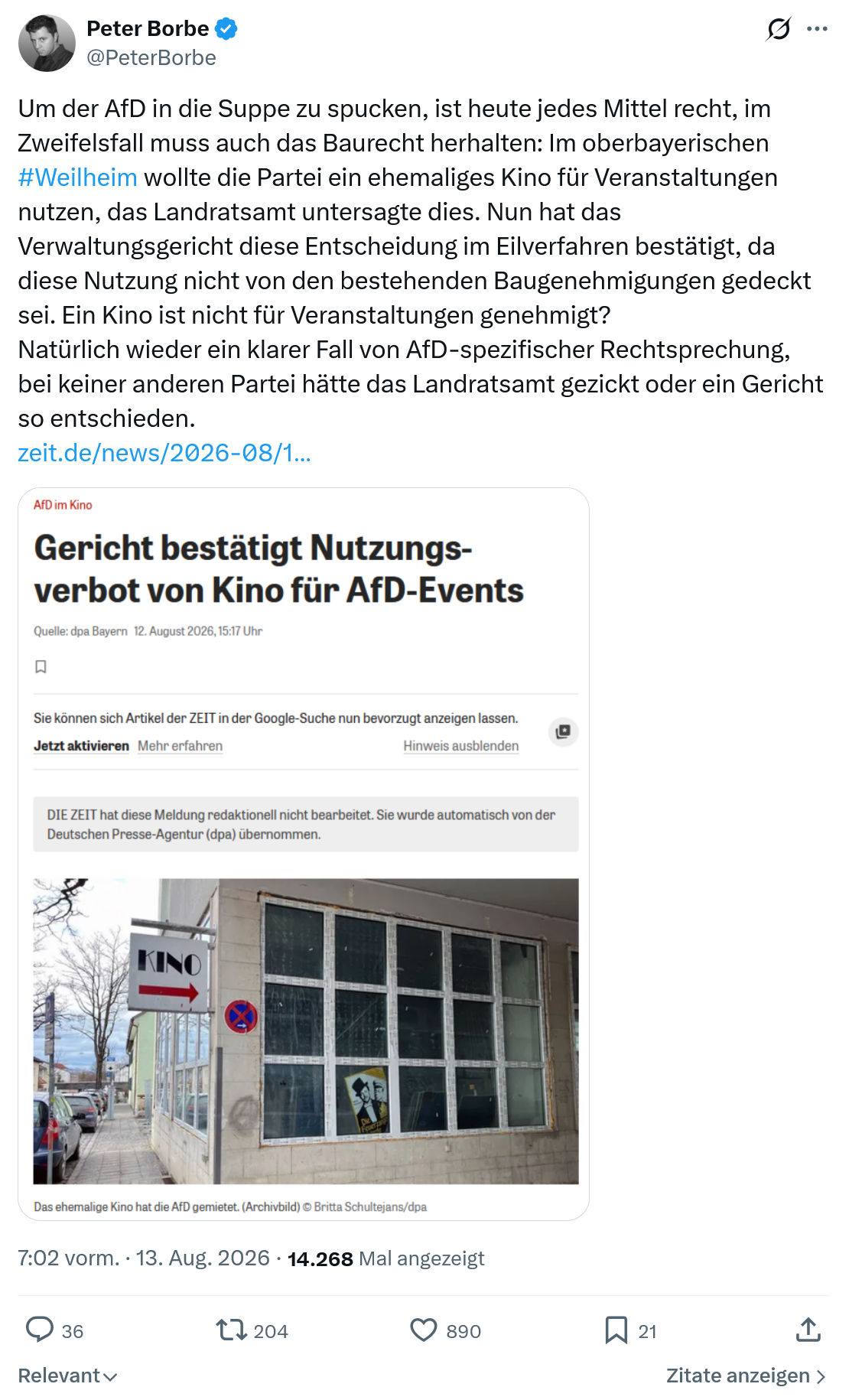 Peter Borbe: Um der AfD in die Suppe...