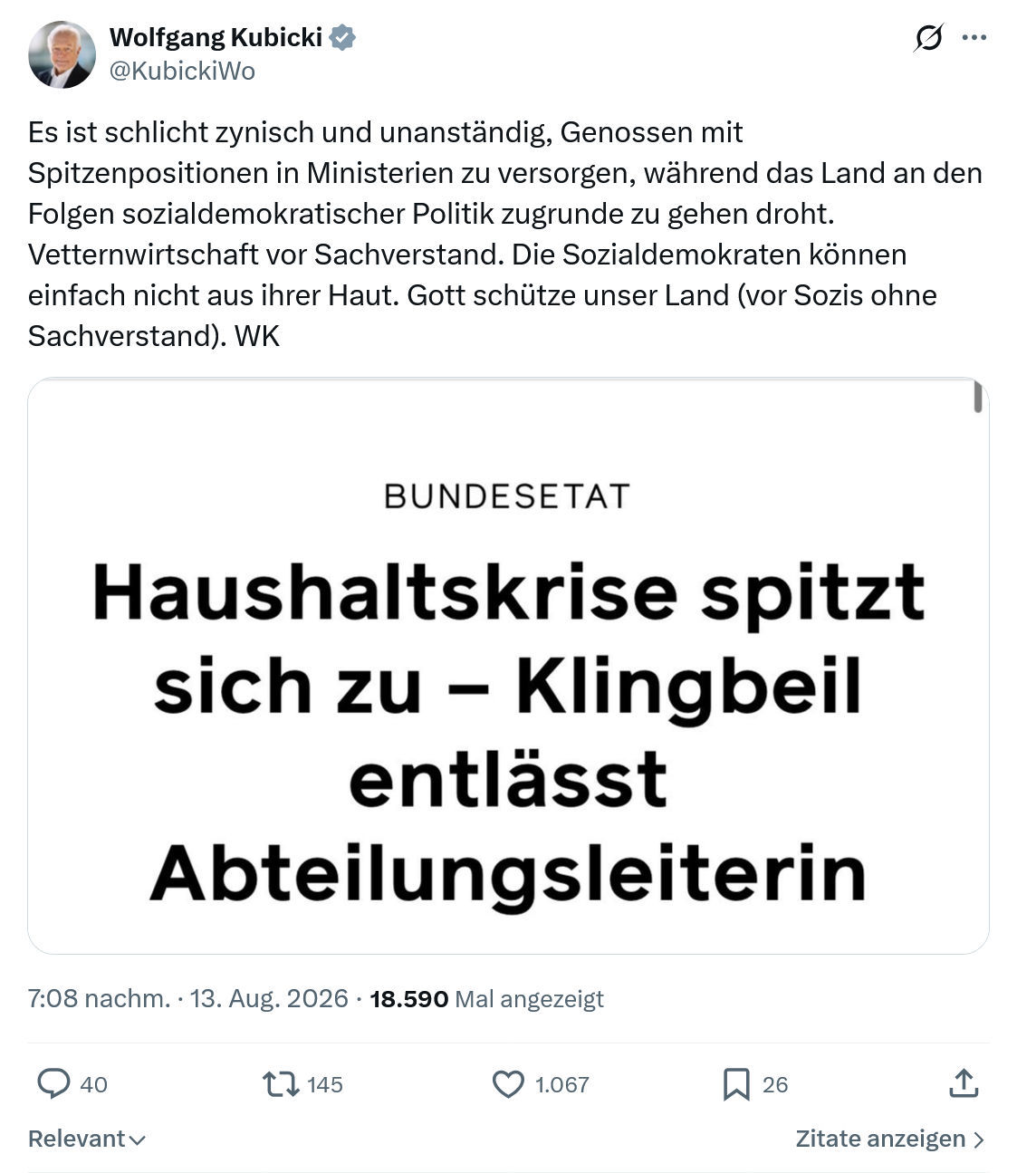 Wolfgang Kubicki: Es ist schlicht zynisch und unanständig...