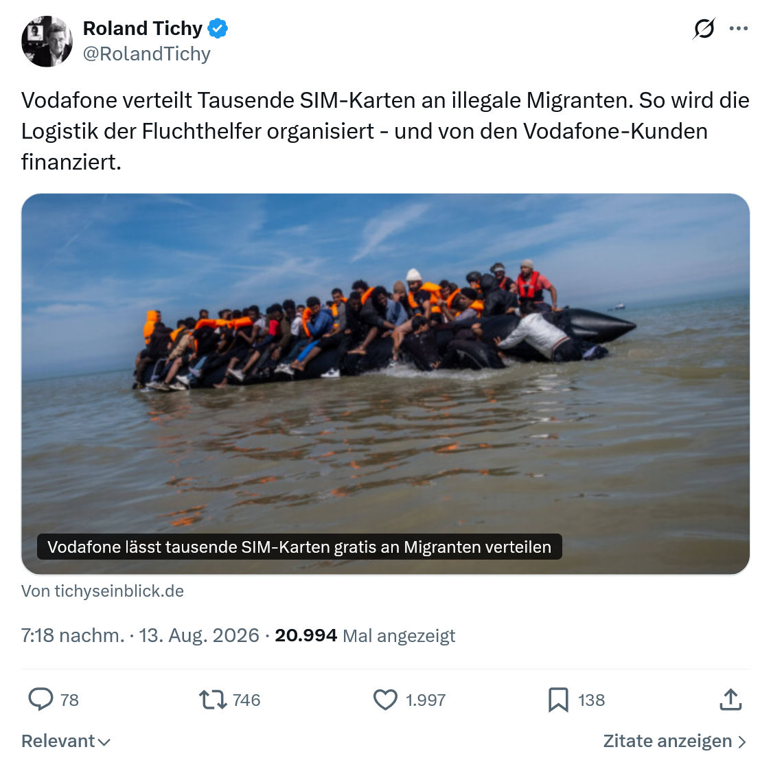 Roland Tichy: Vodafone verteilt Tausende...