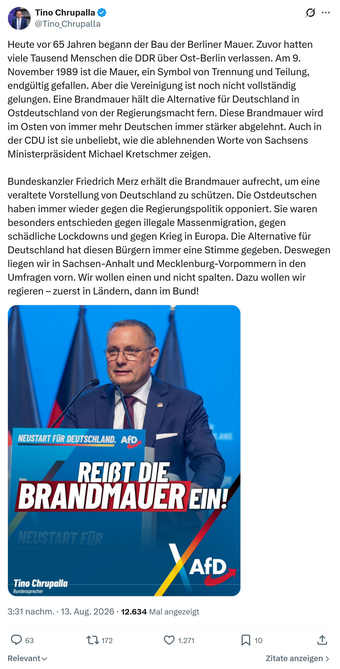Tino Chrupalla: Heute vor 65 Jahren begann...