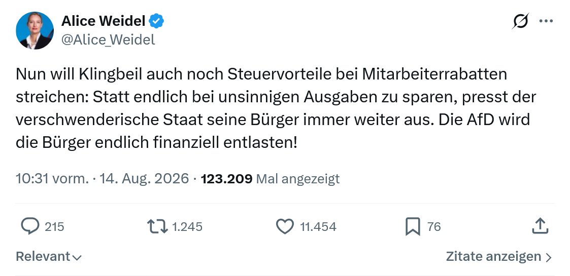 Alice Weidel: Nun will Klingbeil...