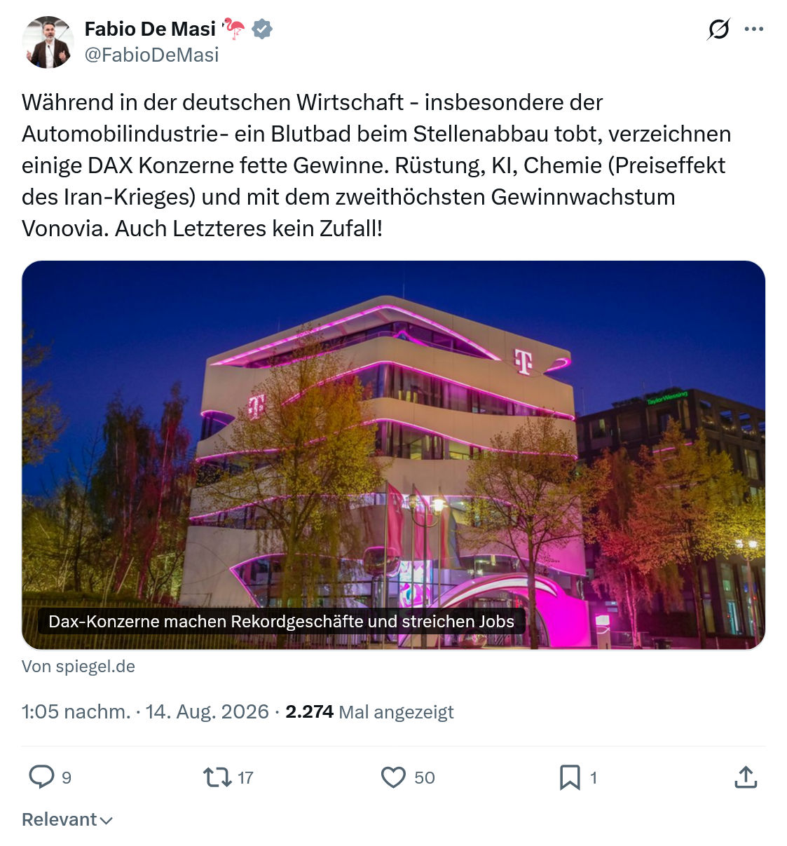 Fabio De Masi: Während in der deutschen Wirtschaft...