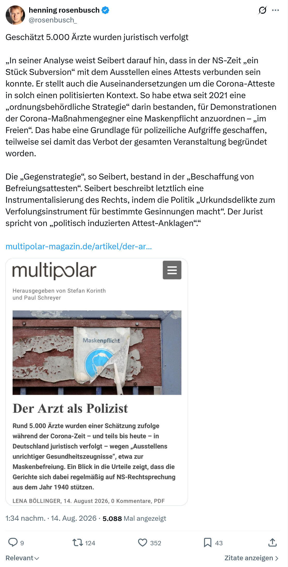 henning rosenbusch: Geschätzt 5.000 Ärzte...
