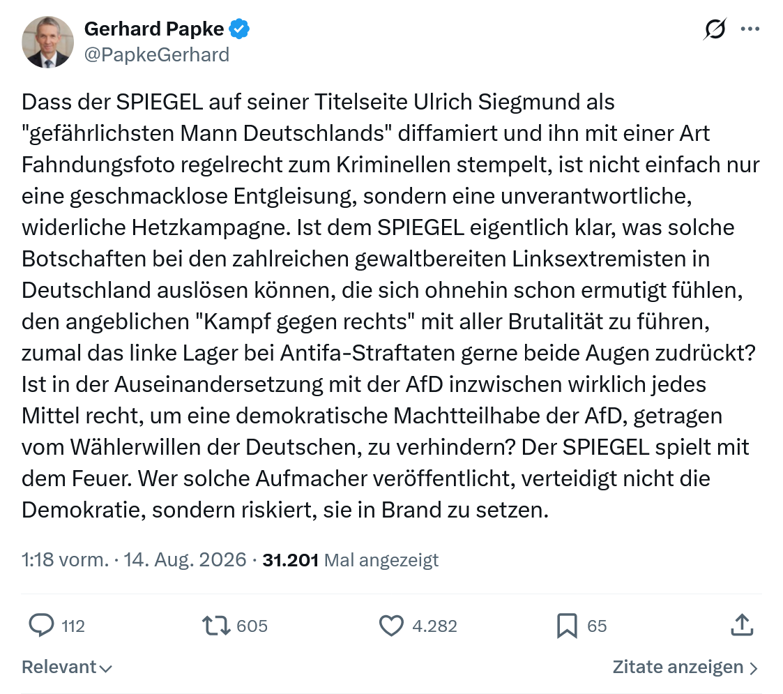 Gerhard Papke: Dass der SPIEGEL...