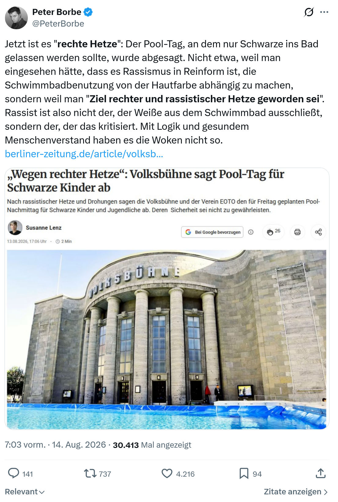 Peter Borbe: Jetzt ist es "rechte Hetze"...