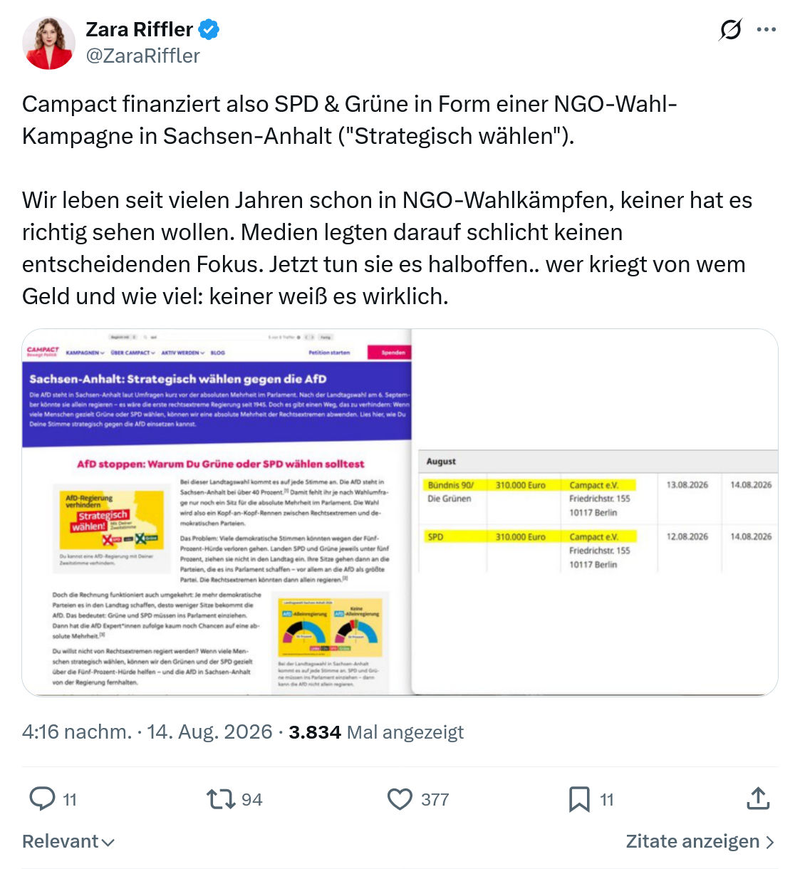 Zara Riffler: Campact finanziert also SPD...