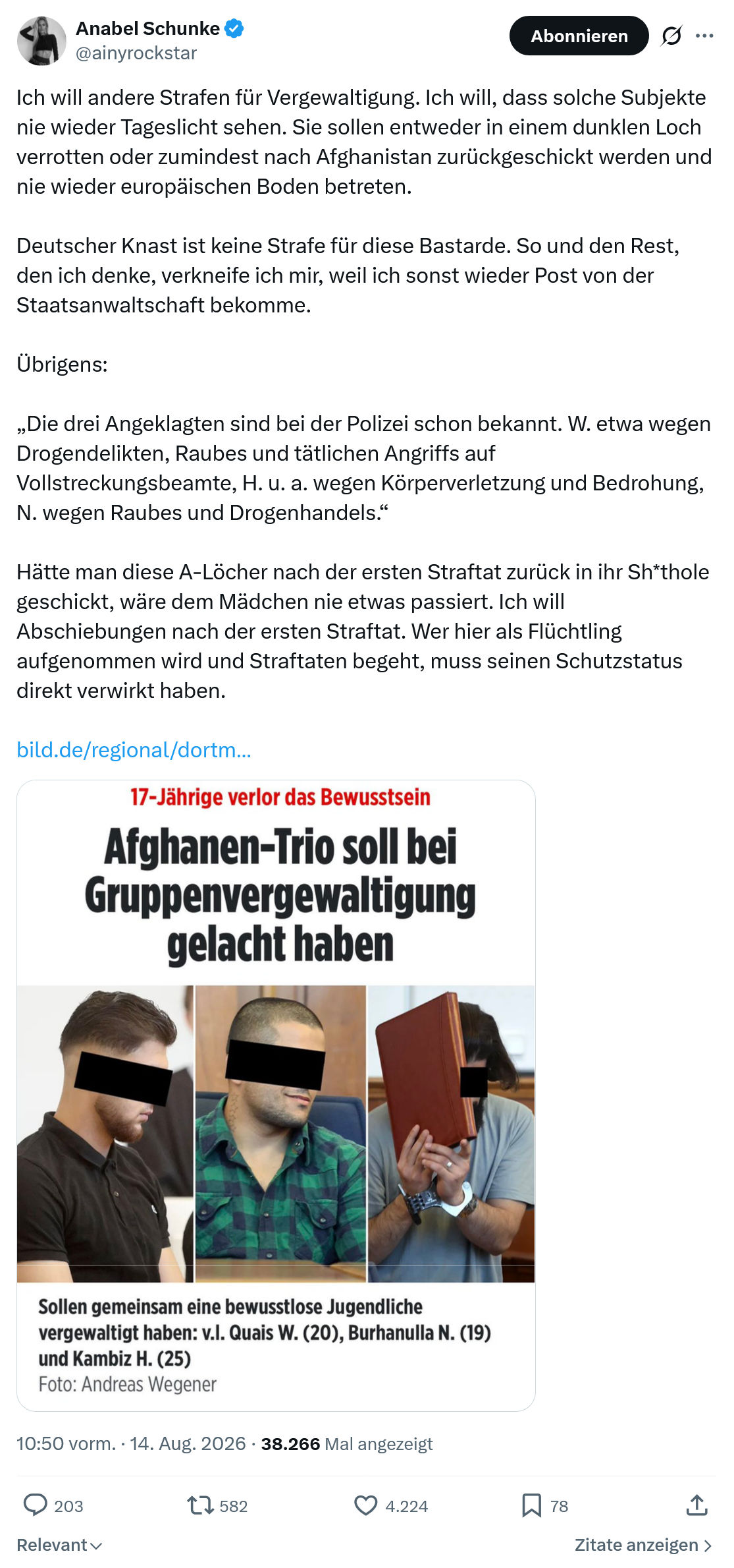 Anabel Schunke: Ich will andere Strafen für Vergewaltigung...