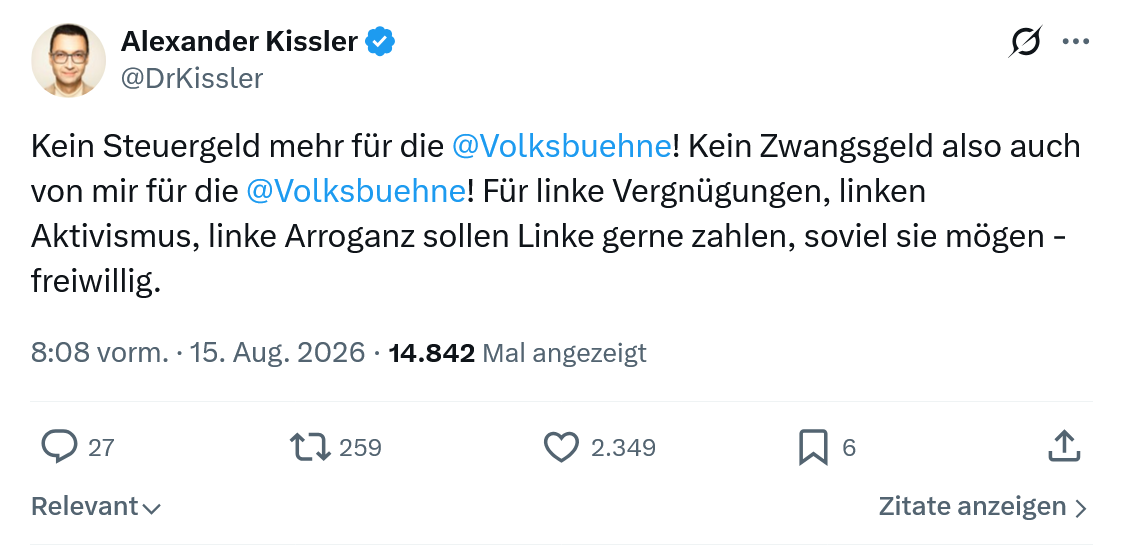 Alexander Kissler: Kein Steuergeld mehr...
