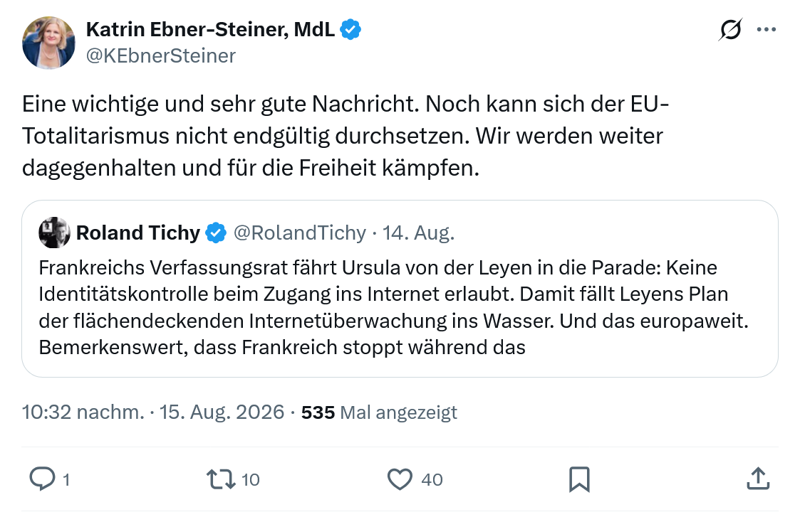 Katrin Ebner-Steiner: Eine wichtige und sehr gute Nachricht...